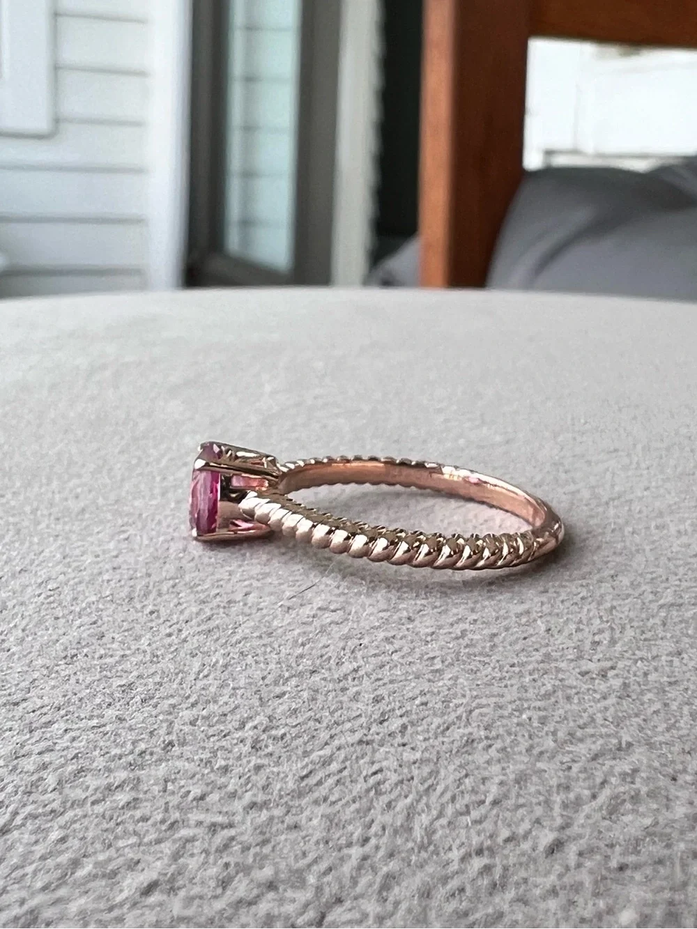 Rose Gold Plated Sterling Silver Pink Topaz Solitaire Size 8